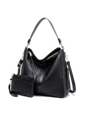 Women's Hobo Bags 2PCS PU Leather Boho Shoulder Crossbody Purse Set